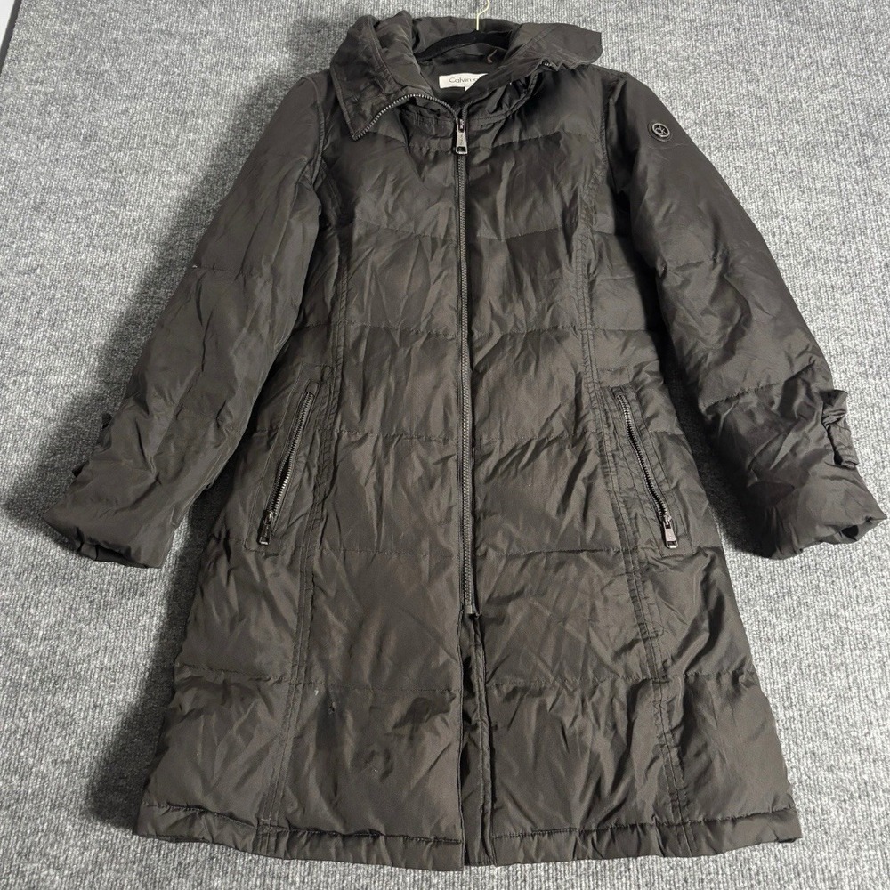 Calvin Klein Coat Womens XS Brown Hooded Quilted Down Puffer Jacket Winter